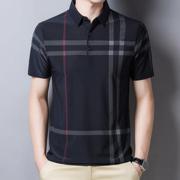 Business Polo Shirt Men Summer New Casual Loose Breathable Anti-wrinkle Short Sleeved Plaid Men Polo Shirt Men Tops